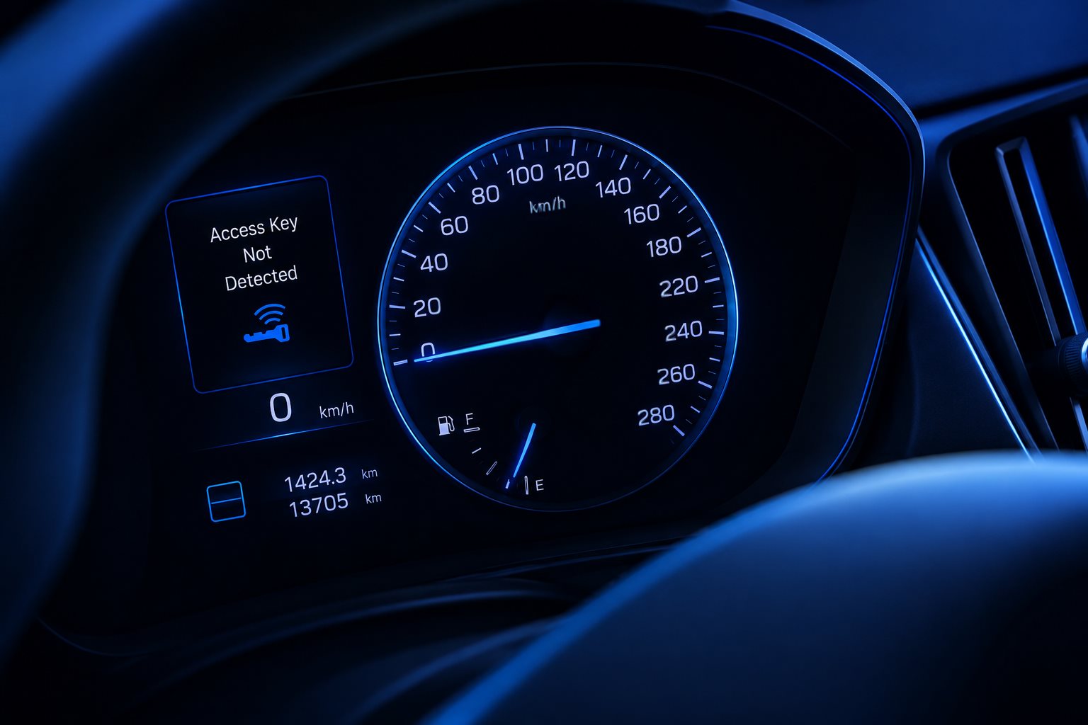 Car instrument cluster showing a warning message